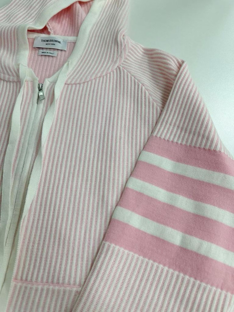 톰 브라운 오토만 립 사선 스트라이프 후드 집업--5