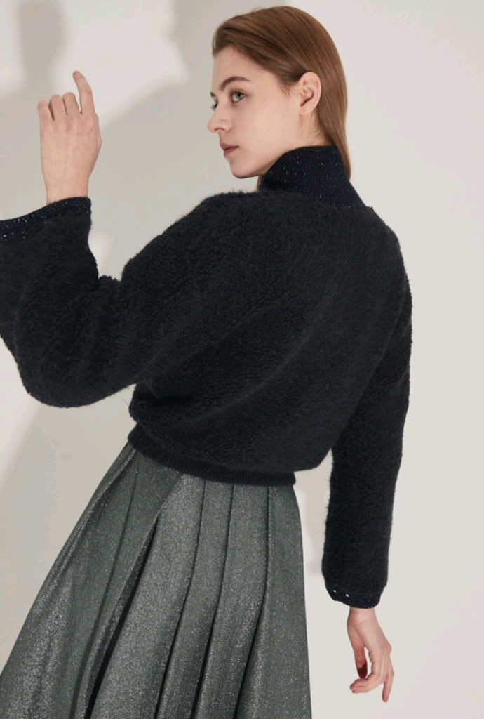 LANVIN 헤어리 부클레 니트 점퍼 90 네이비 이미지