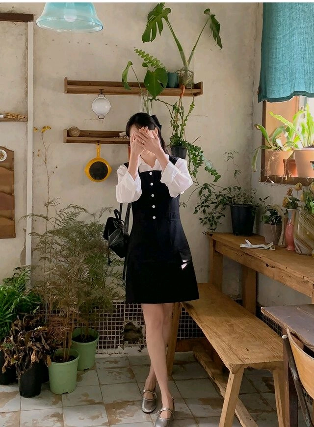 빅사이즈 카고 뷔스티에 원피스 블랙 이미지