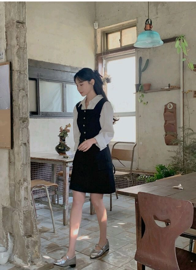 빅사이즈 카고 뷔스티에 원피스 블랙 이미지