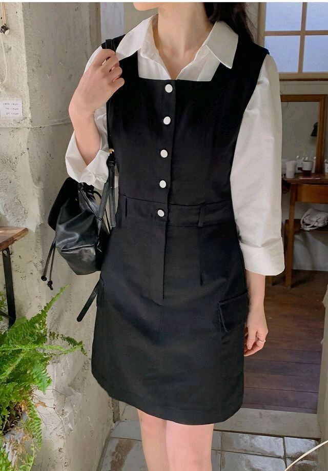 빅사이즈 카고 뷔스티에 원피스 블랙 이미지