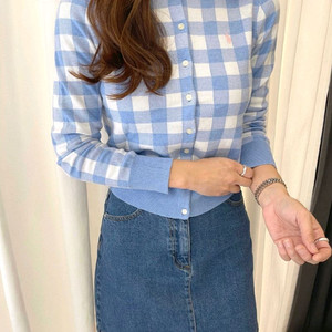 폴로 깅엄체크 걸즈 가디건 블루 색상 L 이미지