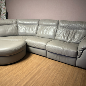 나뚜찌 이탈리아 4인 가죽 코너형 리클라이너 소파 그레이색