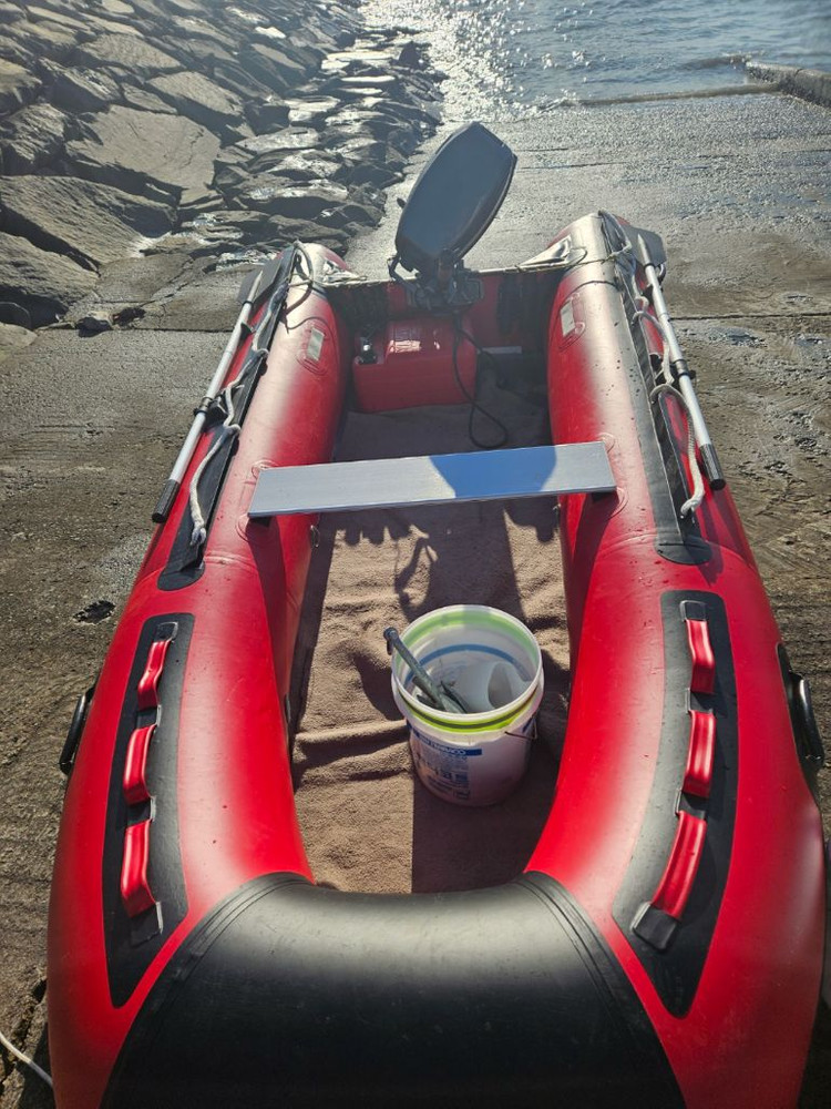 상태 굿) 공기보트 330 +야마하 15마력 엔진 풀세트 판매 (엔진수레 / 자동에어펌프 포함) 이미지