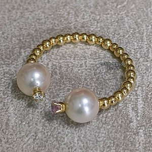 14K 랩 다이아 사파이어 아코야 진주 금 반지