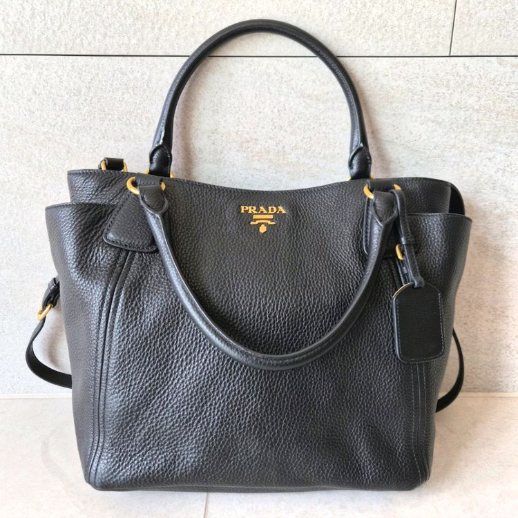 PRADA 프라다 다이노 레더 토트 BN2435 블랙 / 백화점구매 / A4수납 / 스트랩--0