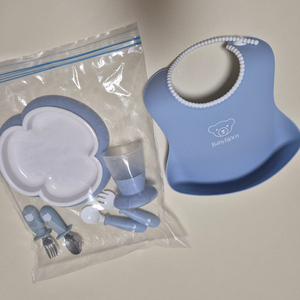 베이비뵨 식기 세트 (턱받이+컵+수저+플레이트) 자기주도 수저포크세트 추가 포함 이미지
