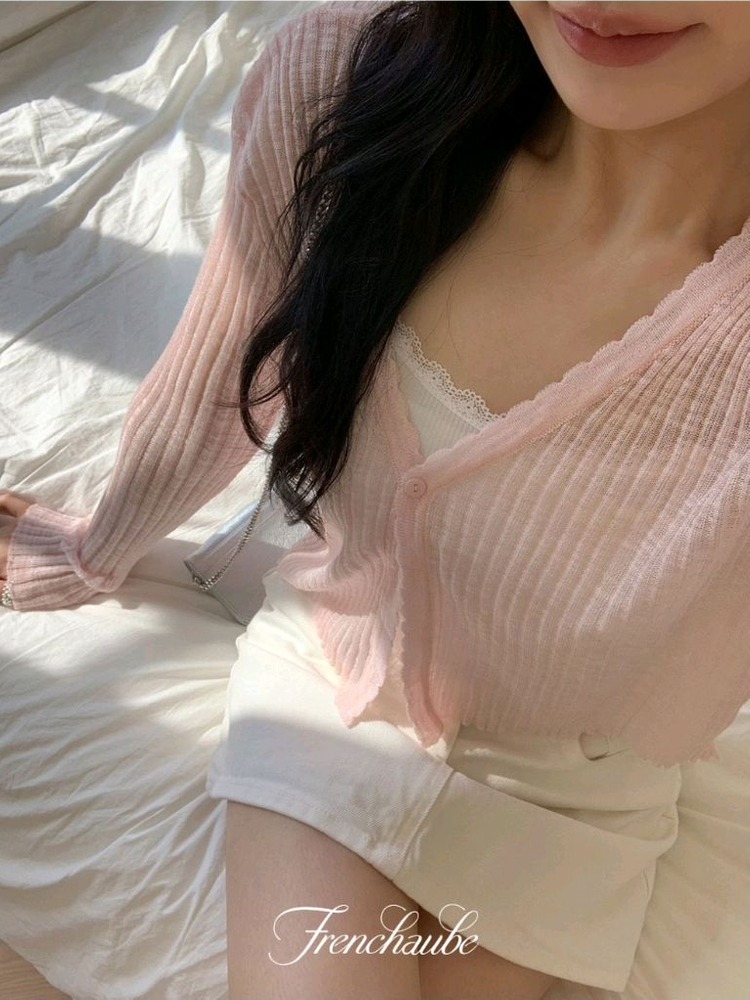 새상품) 프렌치오브 도브 린넨 크롭 골지 니트 가디건 살안타템 이미지