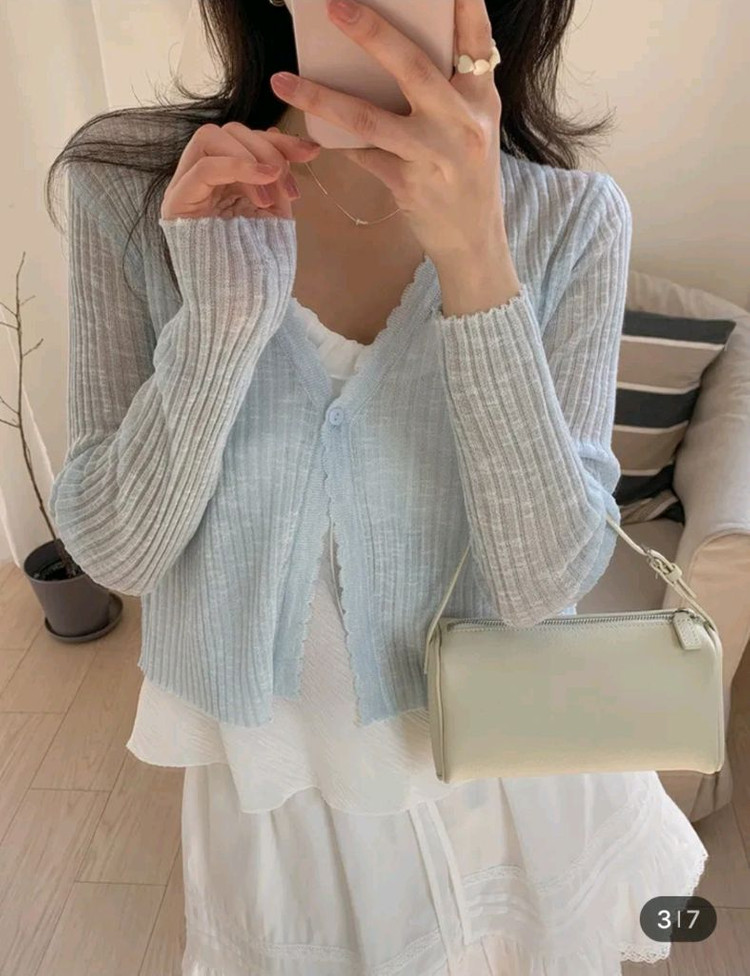 새상품) 프렌치오브 도브 린넨 크롭 골지 니트 가디건 살안타템 이미지