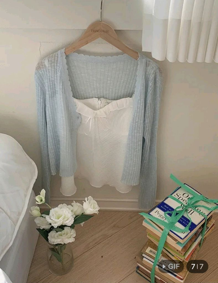 새상품) 프렌치오브 도브 린넨 크롭 골지 니트 가디건 살안타템 이미지