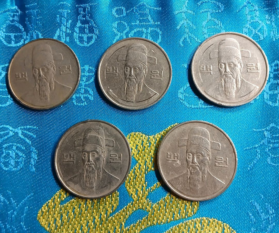 1987년 100원 동전 5개일괄 이미지