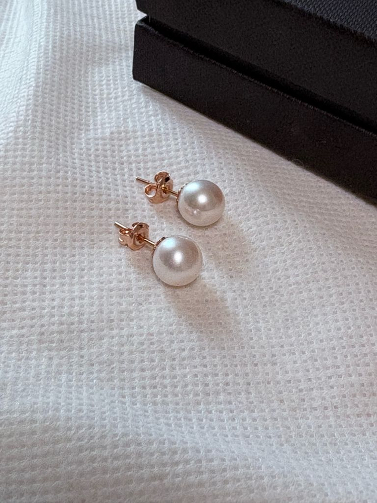 급처(가격고정)봉긋 러브비지 9mm 담수진주 귀걸이 핑크펄 18k 로즈골드 이미지