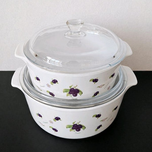 프랑스 루미낙 비트로플람 프룬(자두)빈티지 내열냄비 2종세트