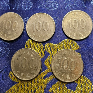 한국 100원 동전 1987년 5개 일괄 이미지