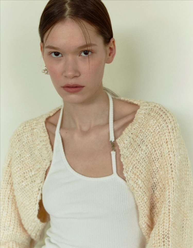 소프트서울 믹스드 컬러 니트 볼레로 가디건 이미지