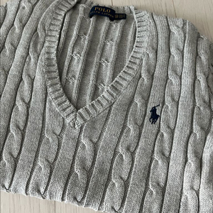 폴로 브이넥 케이블 니트 그레이 xs 이미지