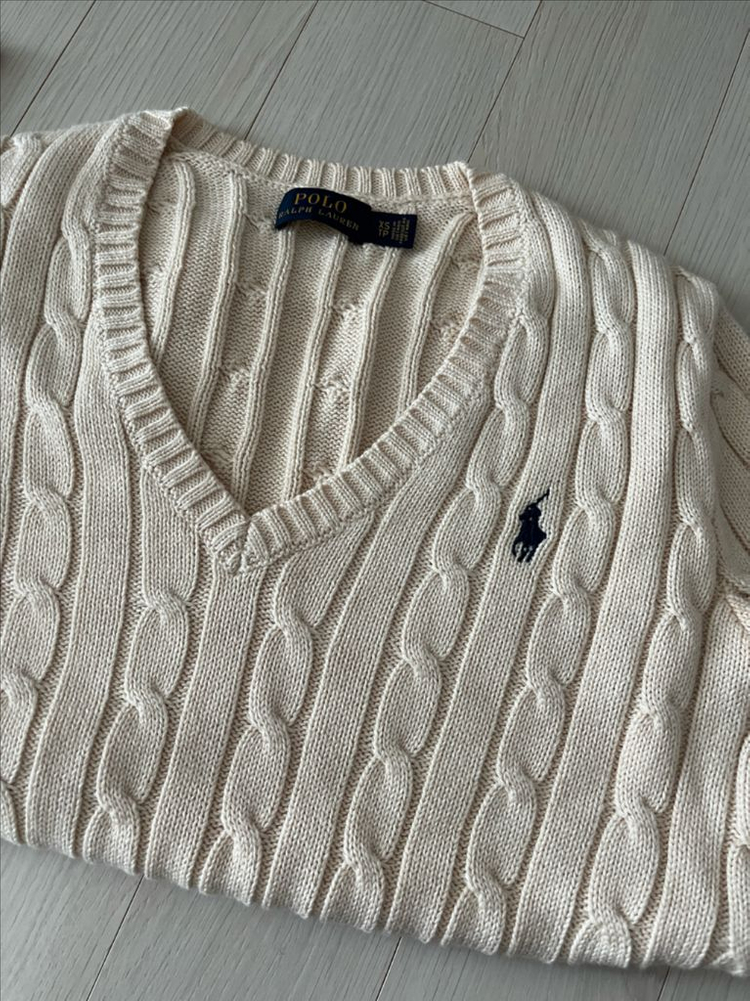 폴로 브이넥 케이블 니트 아이보리 xs 이미지