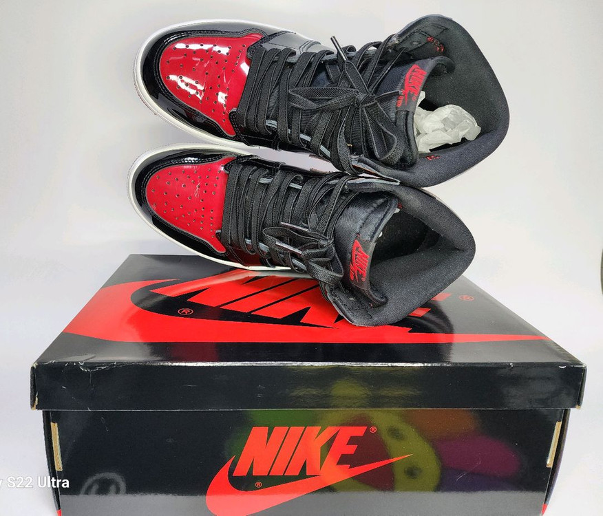 나이키 에어 조던 1 하이 OG 페이턴트 브레드입니다 275mm--4