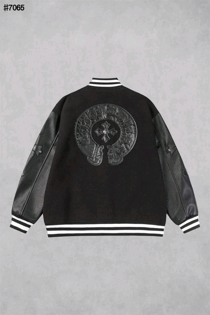 크롬하츠 크로스 레더 홀스슈 바시티 자켓--1