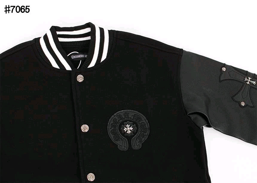 크롬하츠 크로스 레더 홀스슈 바시티 자켓--4