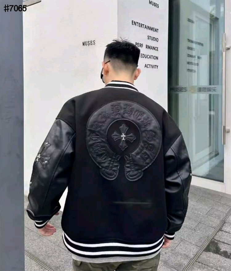 크롬하츠 크로스 레더 홀스슈 바시티 자켓--9