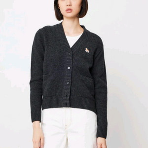 메종키츠네 베이비 폭스 패치 여성 울 브이넥 가디건 니트