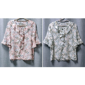 리본넥 플라워 블라우스(핑크/그린)