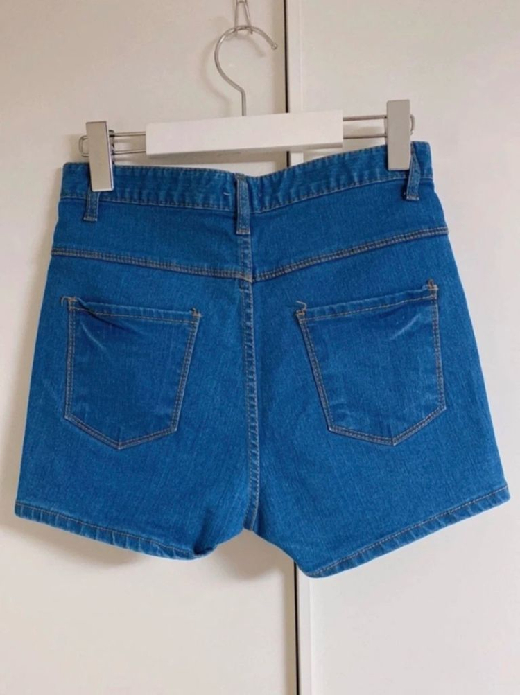 단추 하이웨스트 중청 반바지 핫팬츠--1