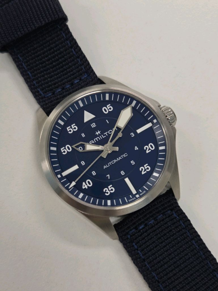 해밀턴 카키 에비에이션 파일럿 오토 39mm 청판 이미지