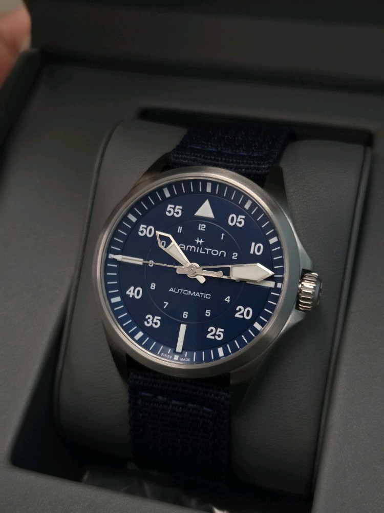 해밀턴 카키 에비에이션 파일럿 오토 39mm 청판 이미지