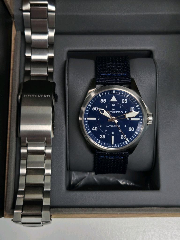 해밀턴 카키 에비에이션 파일럿 오토 39mm 청판 이미지