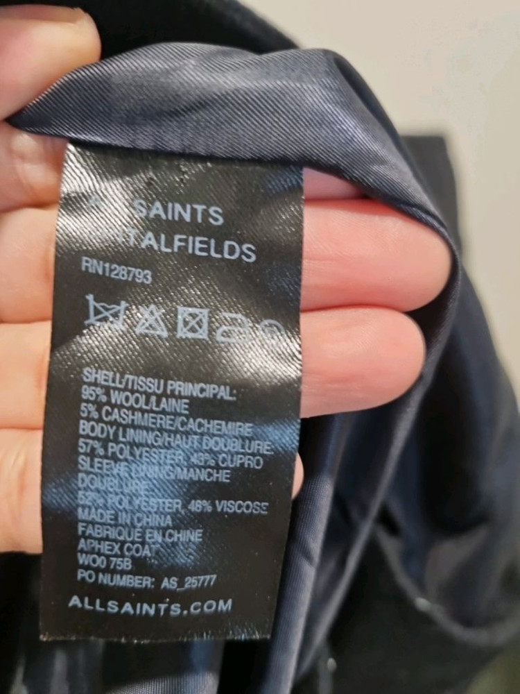 올세인츠 블랙 캐시미어 더블 코트--6