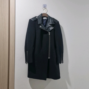 산드로 블랙 울 가죽 코트 36