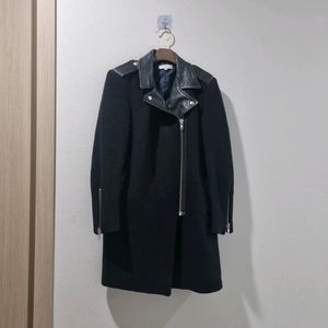 산드로 블랙 울 가죽 코트 36