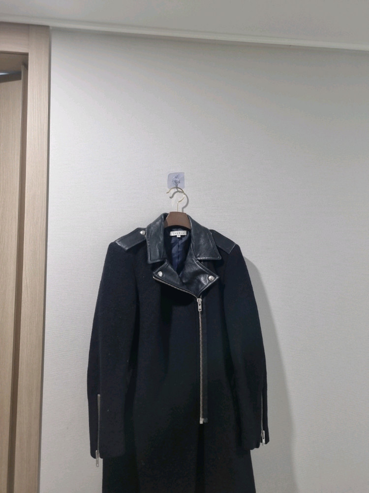 산드로 블랙 울 가죽 코트 36--1