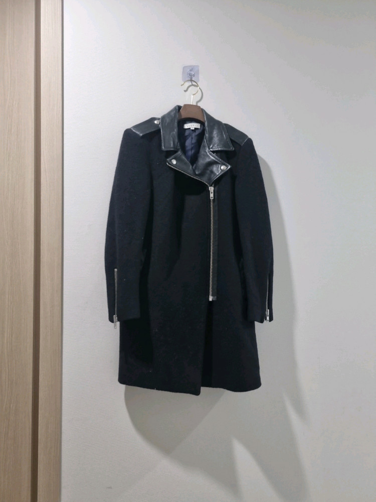 산드로 블랙 울 가죽 코트 36--2