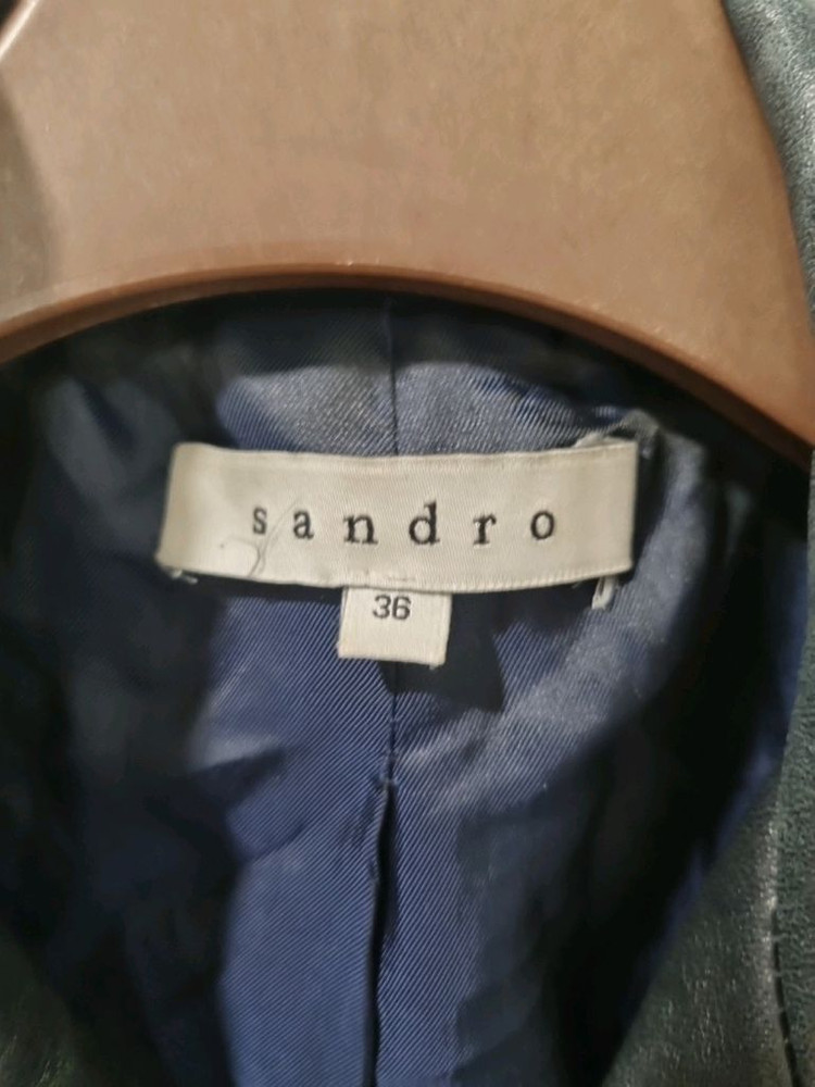 산드로 블랙 울 가죽 코트 36--3