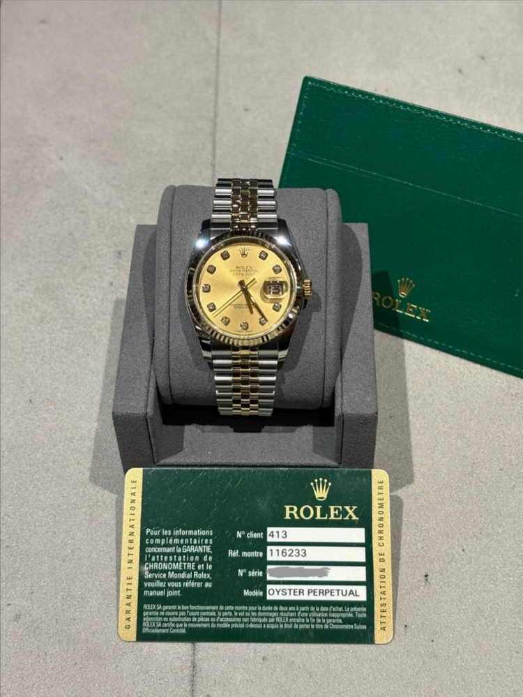 롤렉스 데이트저스트 36 옐로골드 콤비 샴페인 다이아몬드 이미지