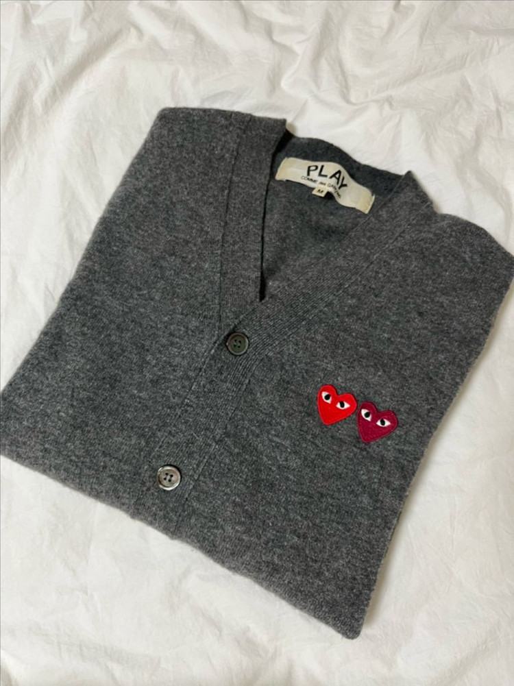 (남녀공용) 플레이 꼼데가르송 더블 하트 가디건 그레이--1