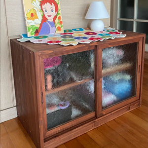 지요의 목공소 빈티지 소나무 원목 미닫이 수납장 구름 유리 이미지