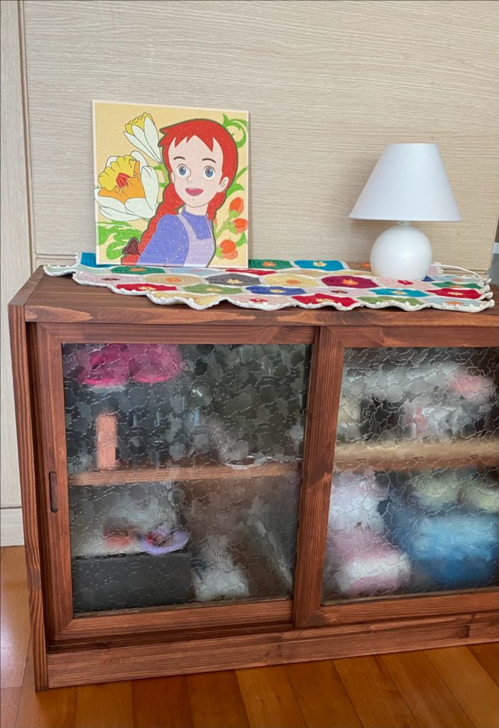 지요의 목공소 빈티지 소나무 원목 미닫이 수납장 구름 유리 이미지