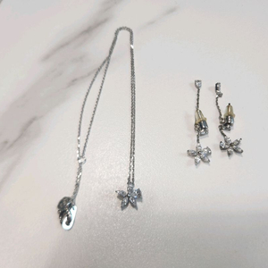 스톤헨지 플라워 실버 은 목걸이 귀걸이 세트