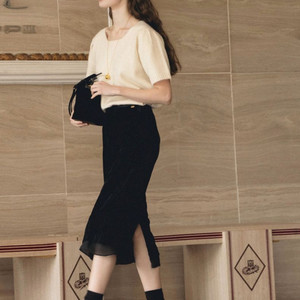 언에디트 unedit 벨벳 레이어드 스커트 블랙 이미지