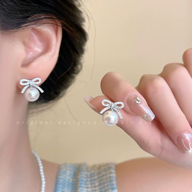 리본 진주 귀걸이--1