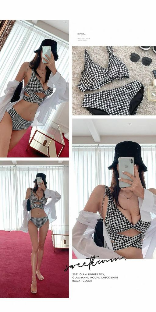 체크 하운드 비키니 수영복--5