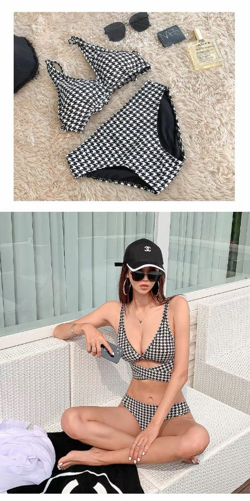 체크 하운드 비키니 수영복--6