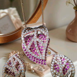 핑크 큐빅 목걸이 귀걸이 세트