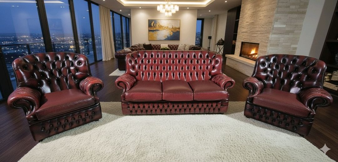 영국 체스터필드 최고급 전체 천연가죽 3+1+1인소파 이미지