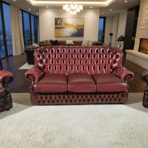 영국 체스터필드 최고급 전체 천연가죽 3+1+1인소파 이미지