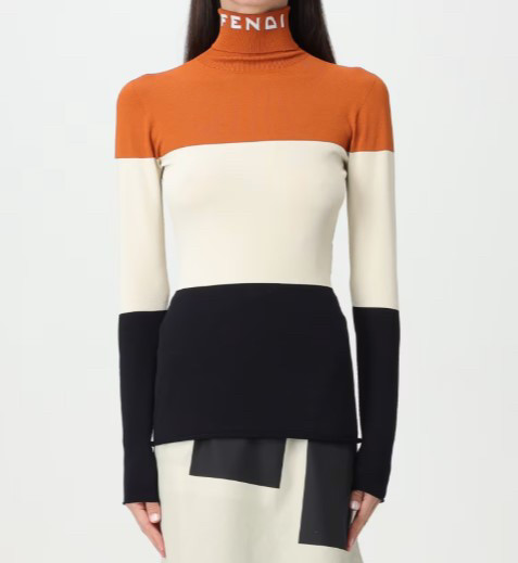 펜디 (FENDI) 스트라이프 블록 하이넥 니트 - 미착용 새상품--1